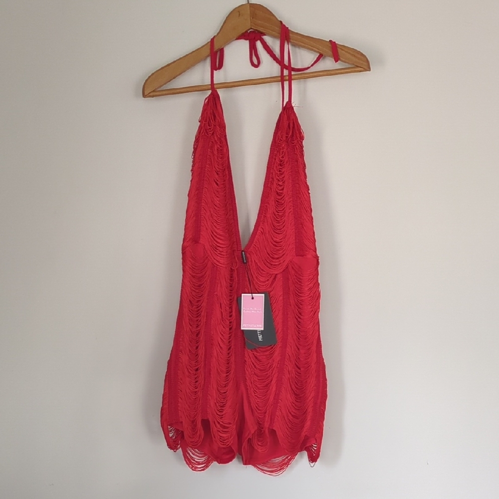 PrettyLittleThing Vibrant Red Textured Dress